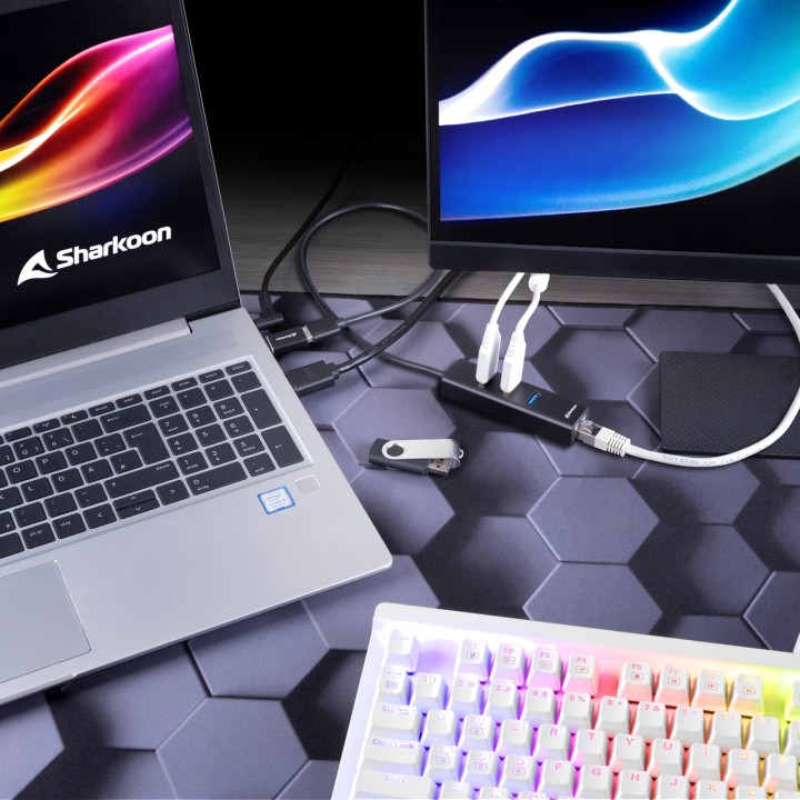 SHARKOON Three-port aluminum hub with Ethernet network and