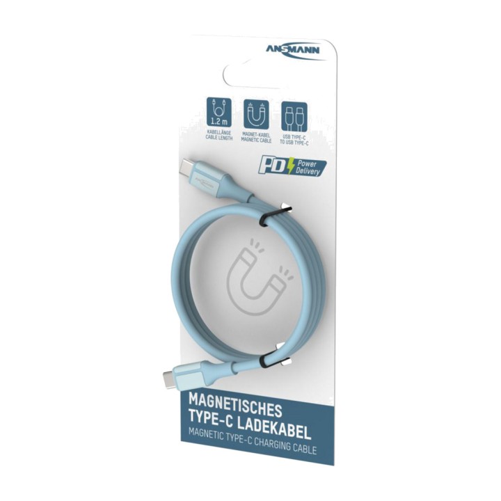 ANSMANN Magnetisches Silikonkabel mit USB-C-Steckern an