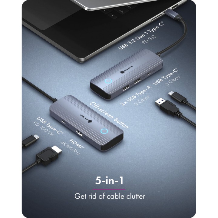 ICY BOX Station d’accueil USB-C 5-en-1 pour une utilisation