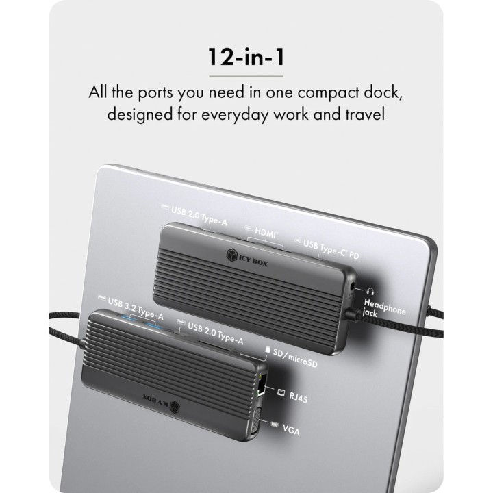 ICY BOX Station d’accueil USB-C pour trois moniteurs avec