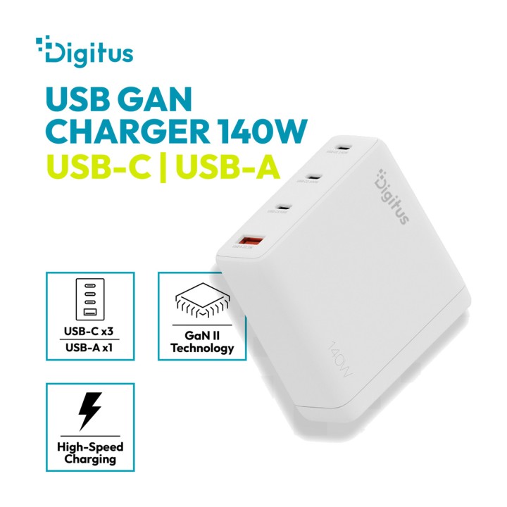 DIGITUS GaN USB desktop charger with stand and four ports
