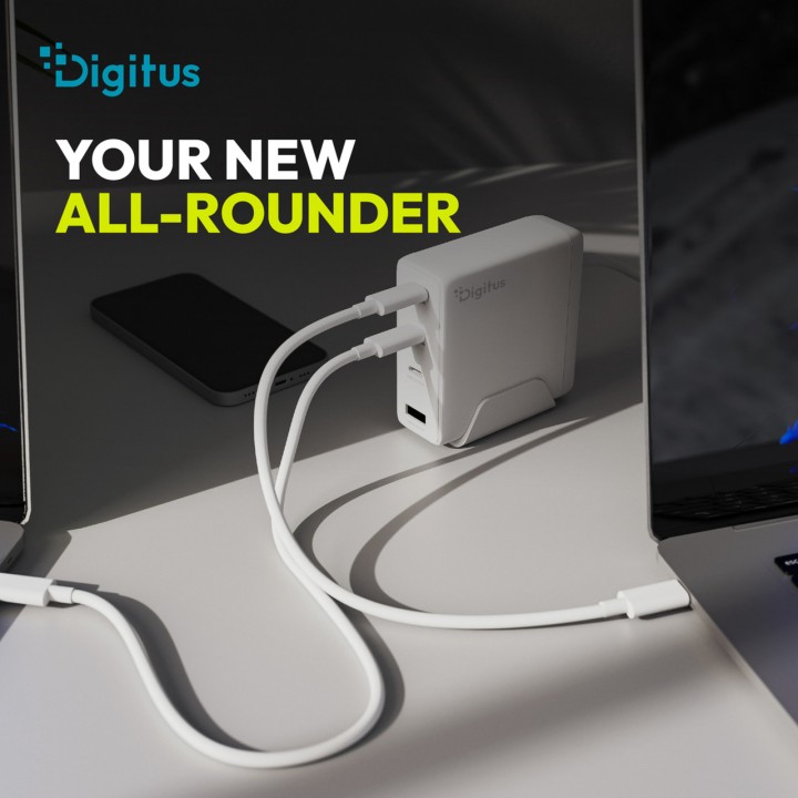 DIGITUS Cargador USB GaN de sobremesa con soporte y cuatro
