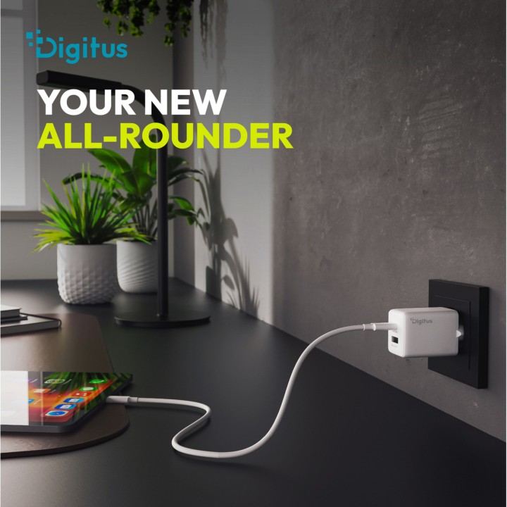 DIGITUS GaN USB-væglader med dobbelt port 45W 1C+1A DA-10302