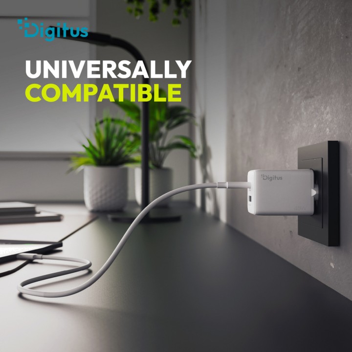 DIGITUS USB nástěnná nabíječka GaN s dvojitým portem 45W