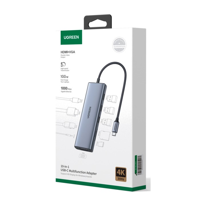 UGREEN Hub USB-C 10 en 1 con HDMI, VGA, red y lector