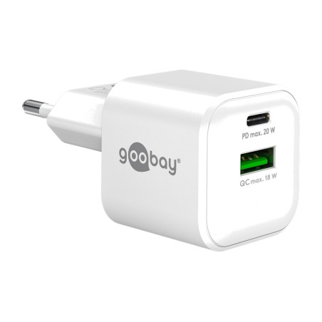 cargador rápido de pared gan con puertos usb-c y usb-a pd nano dual 20w