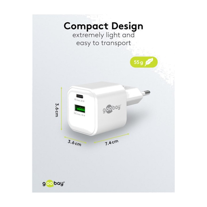 GOOBAY Cargador rápido de pared GaN con puertos USB-C
