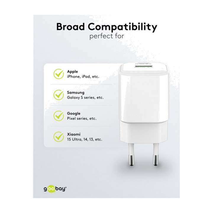GOOBAY GaN-Schnellladegerät für die Steckdose mit USB-C- und