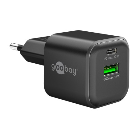 cargador rápido de pared gan con puertos usb-c y usb-a pd nano dual 20w