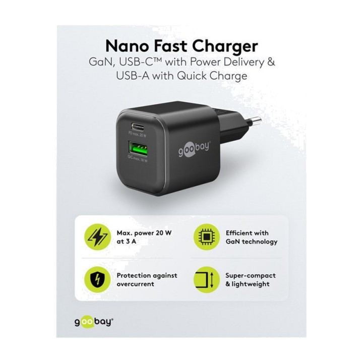 GOOBAY Cargador rápido de pared GaN con puertos USB-C