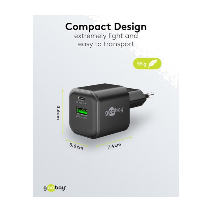 GOOBAY Cargador rápido de pared GaN con puertos USB-C
