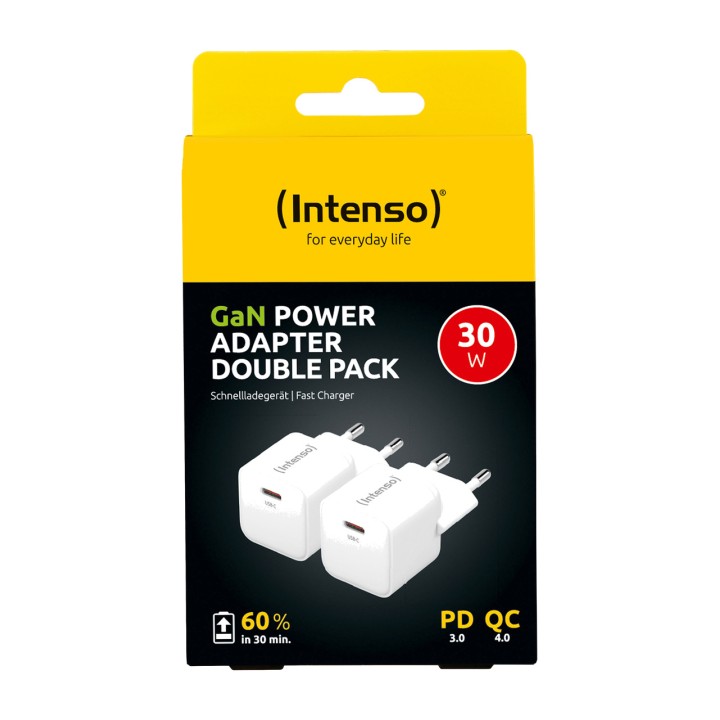 INTENSO 2er-Pack USB-C-GaN-Ladegeräte für die Steckdose W30C