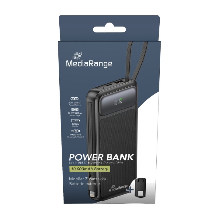 MEDIARANGE Power bank with integrated charging cables