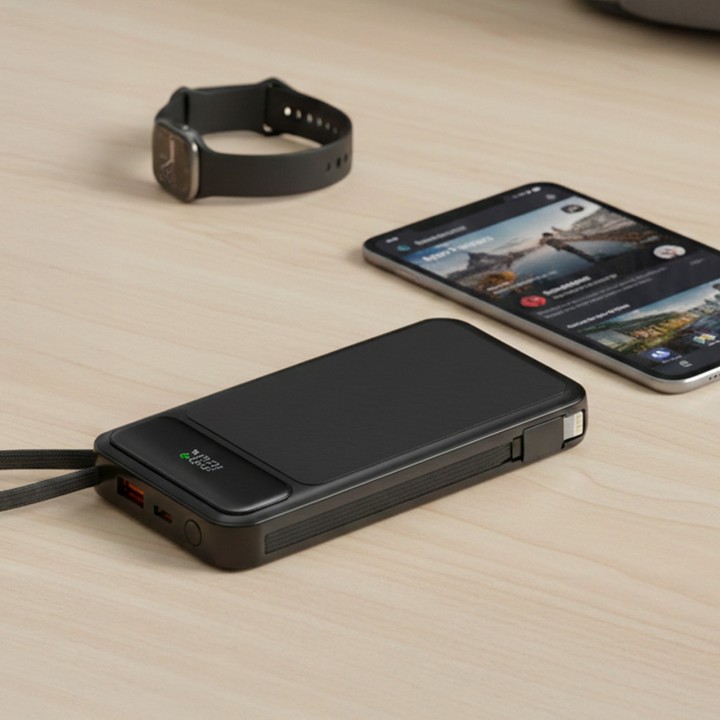 MEDIARANGE Power bank with integrated charging cables