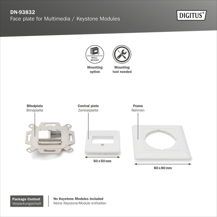 DIGITUS Placa frontal con marco de montaje para módulos