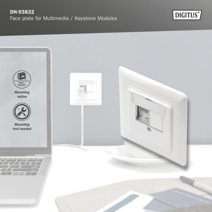 DIGITUS Placa frontal con marco de montaje para módulos