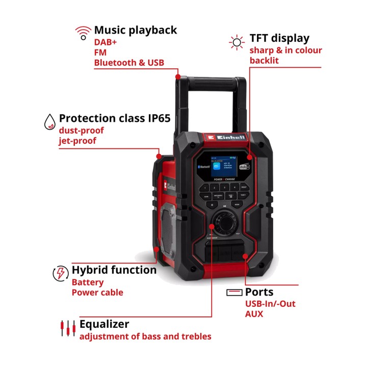 EINHELL Radio numérique de chantier sans fil avec Bluetooth,
