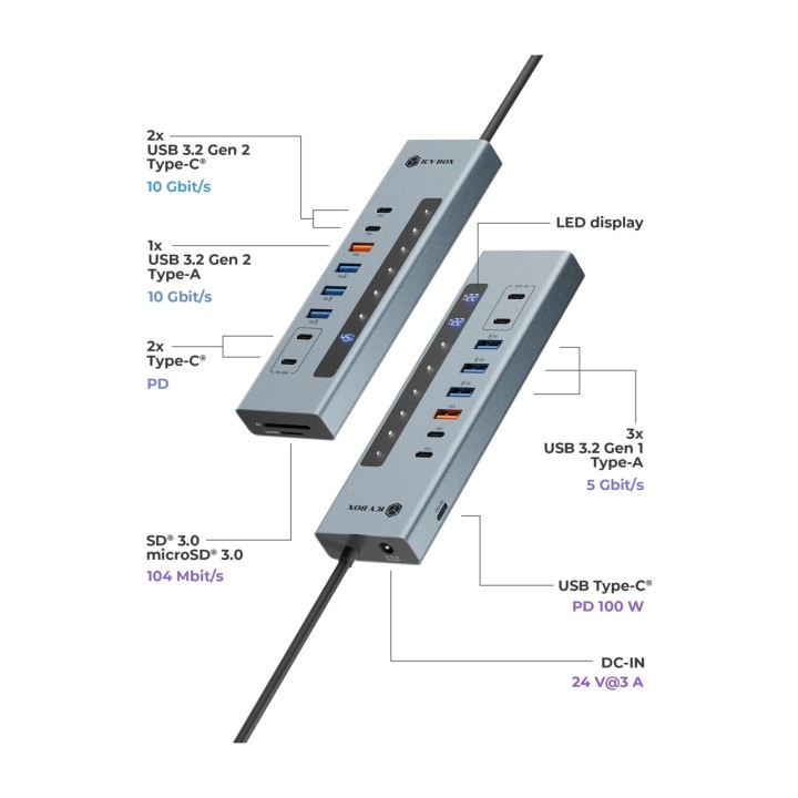 ICY BOX 11-Port-USB-C-Hub mit Kartenleser IB-HUB1742CR-C2PD