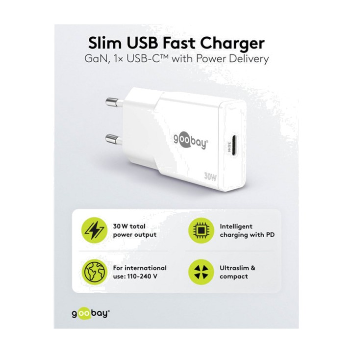 GOOBAY Cargador rápido de pared USB-C GaN extraplano PD