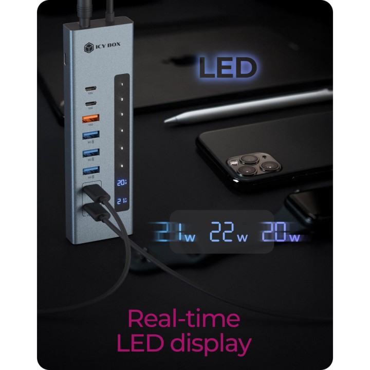 ICY BOX Hub USB-C à 11 ports avec lecteur de cartes