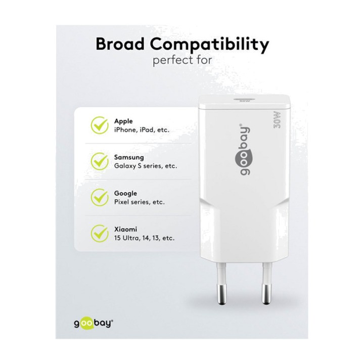 GOOBAY Ultra-slim GaN USB-C fast wall charger PD SLIM-30W