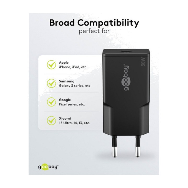 GOOBAY Cargador rápido de pared USB-C GaN extraplano PD