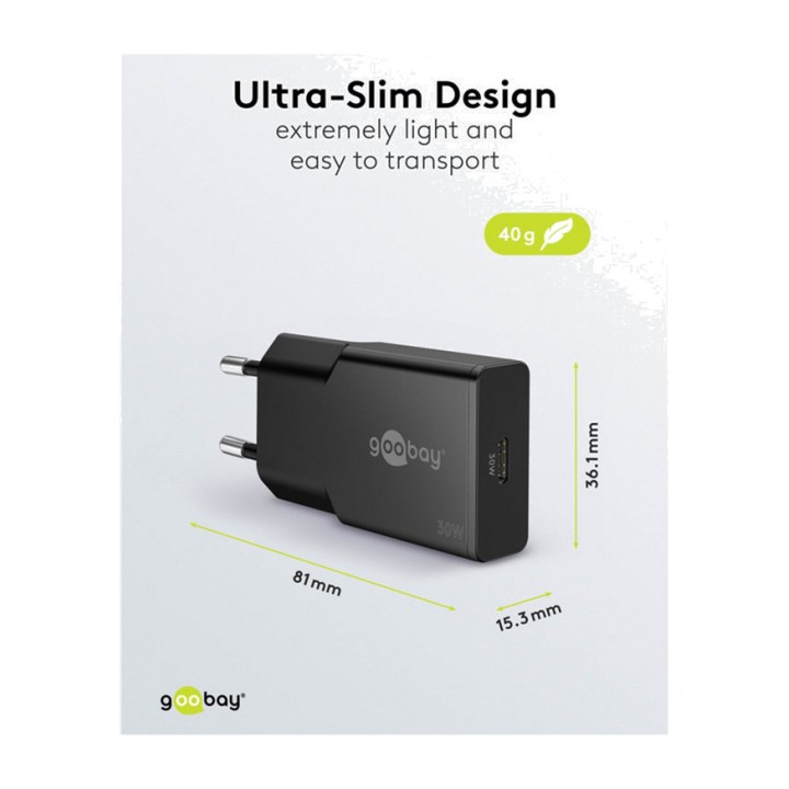GOOBAY Cargador rápido de pared USB-C GaN extraplano PD