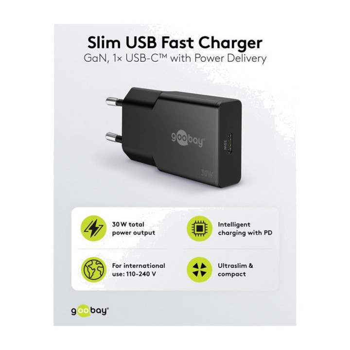 GOOBAY Cargador rápido de pared USB-C GaN extraplano PD