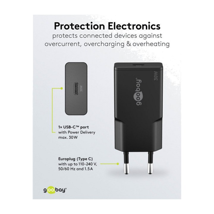 GOOBAY Cargador rápido de pared USB-C GaN extraplano PD