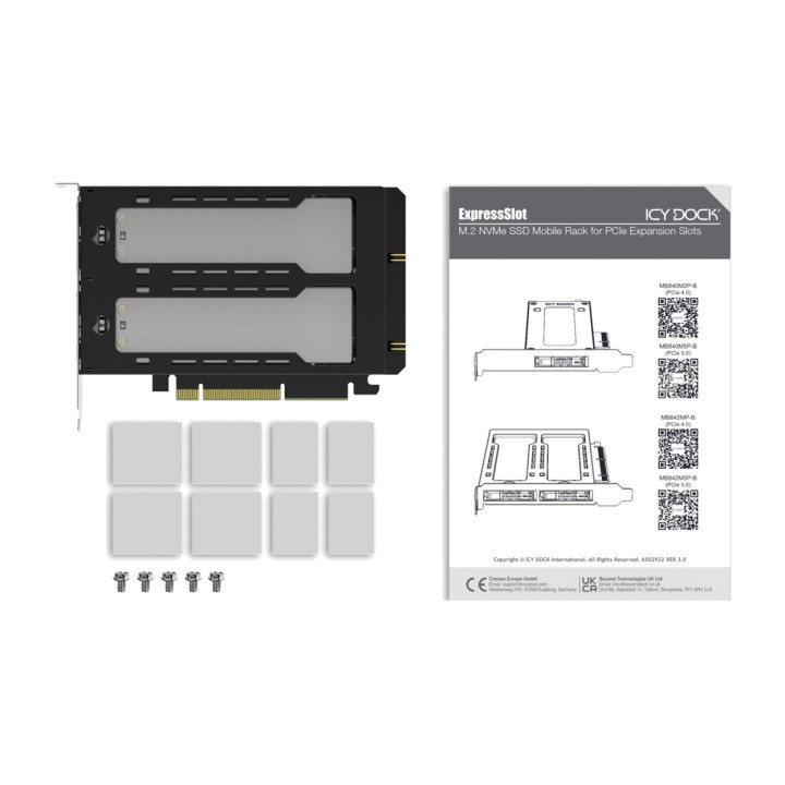 ICY DOCK Carte PCIe avec tiroirs amovibles pour 2 SSD M.2