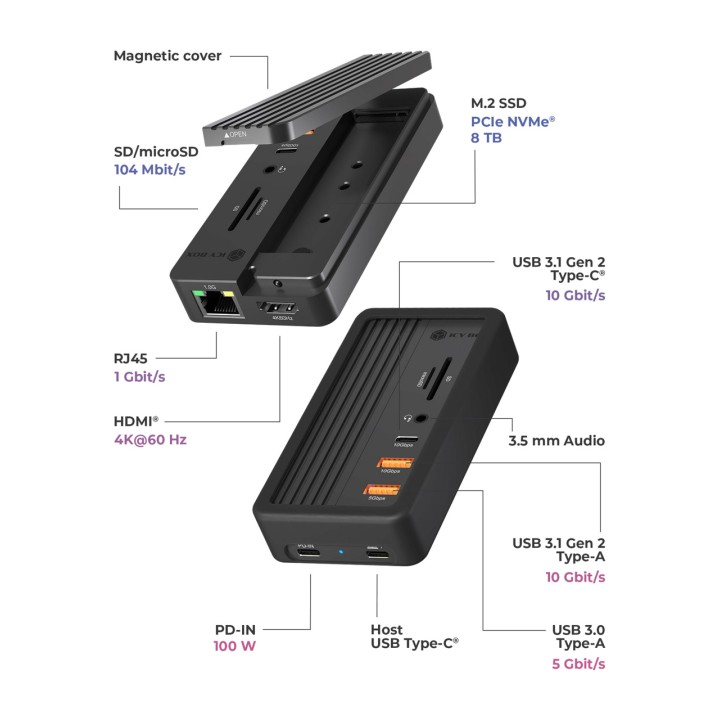 ICY BOX USB-C-Dockingstation mit M.2-NVMe-SSD-Gehäuse und