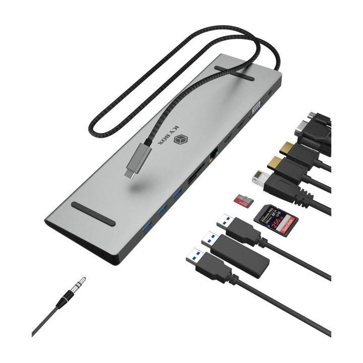ICY BOX USB-C-Dockingstation mit Laptopständer und