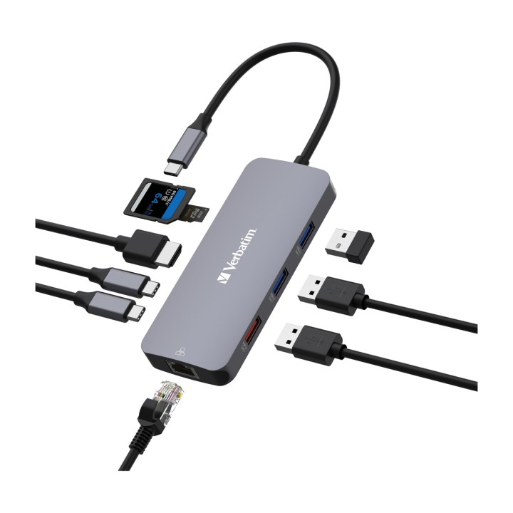 VERBATIM USB-C multiport hub with HDMI, network and card