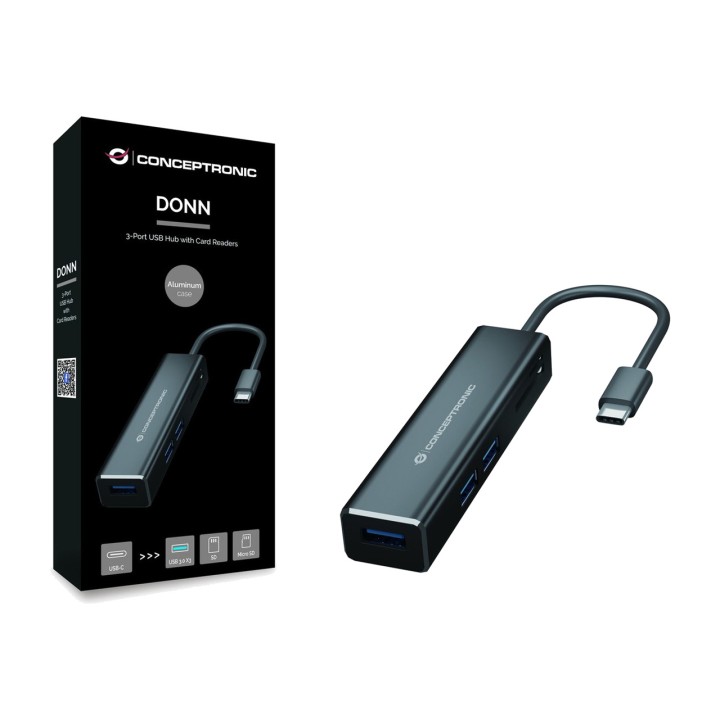 CONCEPTRONIC Hub USB-C con 3 puertos y lector de tarjetas