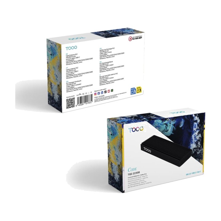 TOOQ Extern USB-C-hölje för SSD TQE-2230B M.2-NVME 10GBPS