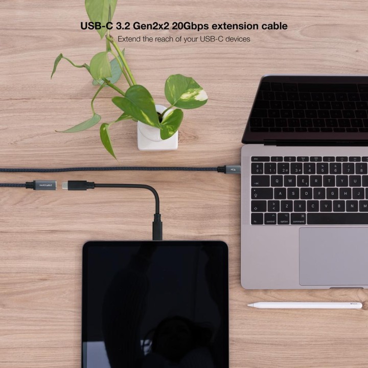 NANOCABLE Opletený bavlněný prodlužovací kabel USB-C