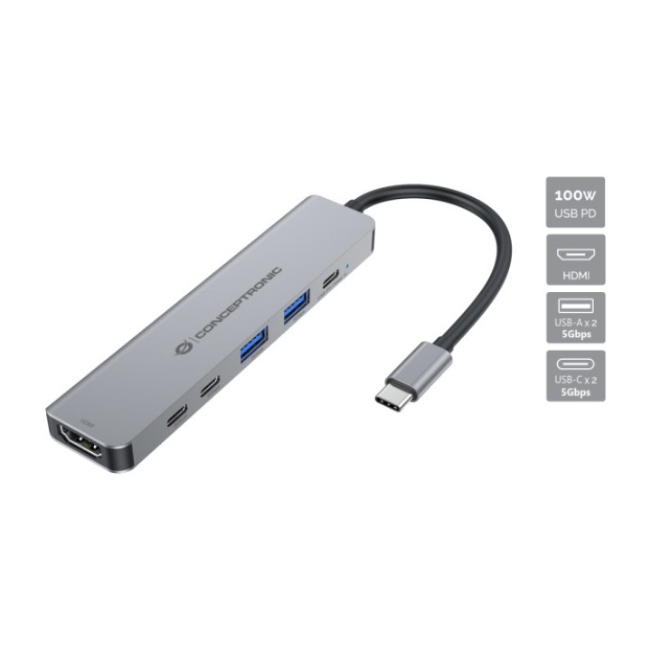 CONCEPTRONIC 6-in-1-USB-C-Multiportadapter mit HDMI DONN33G
