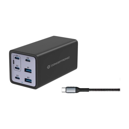 caricabatterie gan a 6 porte con cavo usb-c ozul06be 200 w 4xusb-c 2xusb-a pd 3.1