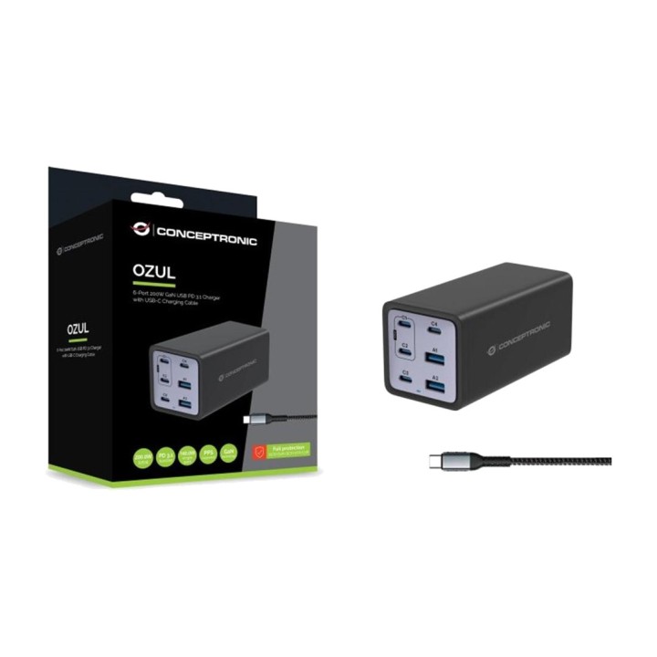 CONCEPTRONIC 6-Port-GaN-Ladegerät mit USB-C-Kabel OZUL06BE