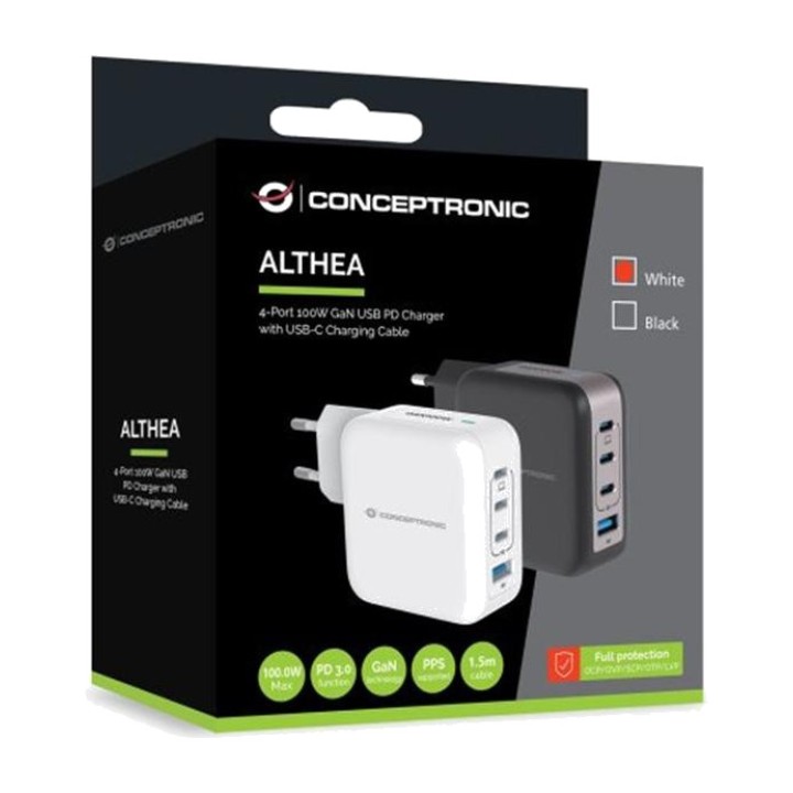 CONCEPTRONIC Chargeur mural avec 4 ports et câble USB-C