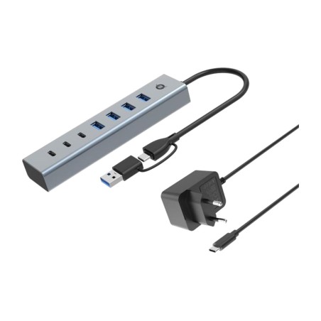 hub usb-c à 7 ports avec adaptateur secteur hubbies20gp 3xusb-c 4xusb-a 5gbps