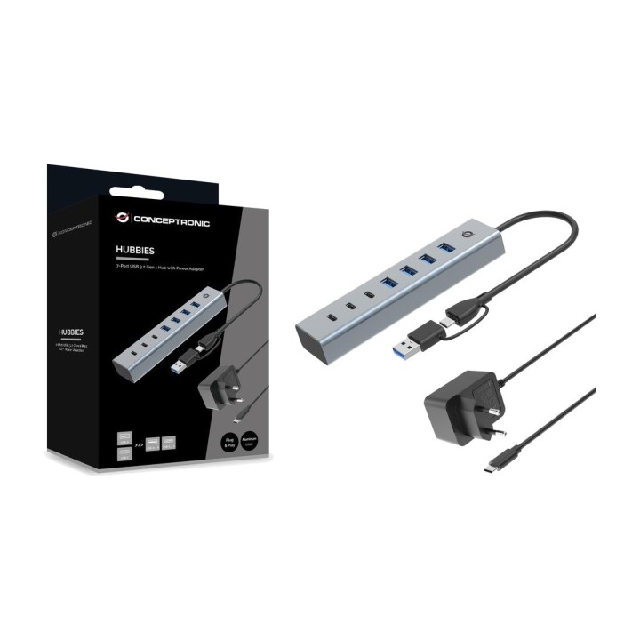CONCEPTRONIC Hub USB-C de 7 puertos con alimentador