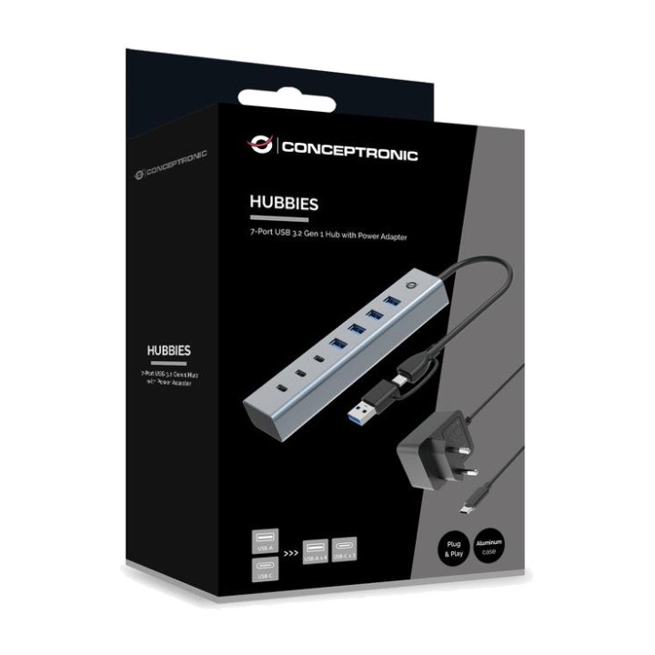 CONCEPTRONIC 7-port USB-C hub with power adapter HUBBIES20GP