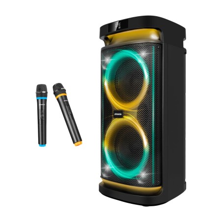 tragbarer bluetooth-karaoke-lautsprecher mit 2 kabellosen mikrofonen rumbleboss-80w rms 4000mah