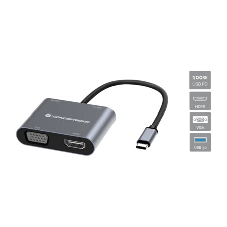 wielofunkcyjny adapter usb-c 4 w 1 z hdmi i vga donn16g pd usb3.0