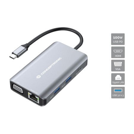 docking station usb-c 7 in 1 con hdmi e vga donn21g rj45 pd 100 w