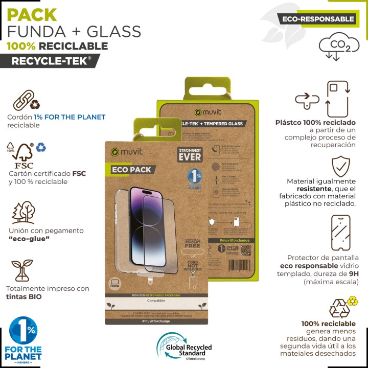 MUVIT Capa reciclada para celular com protetor de tela em