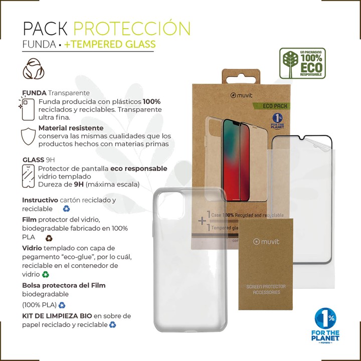 MUVIT Recycled phone case with tempered glass screen