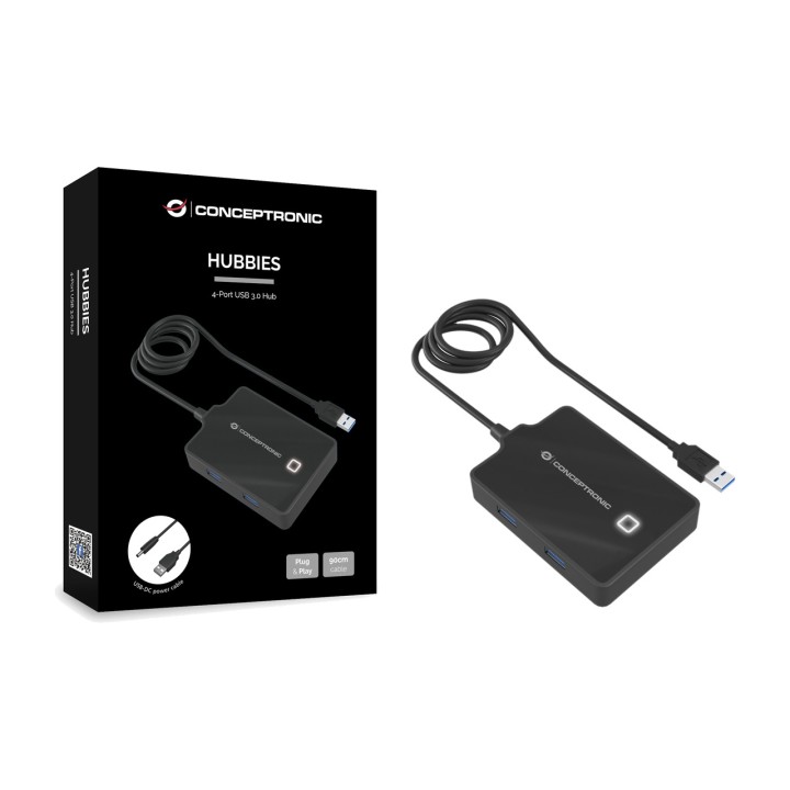 CONCEPTRONIC Hub USB de 4 puertos con cable HUBBIES11B 3.0