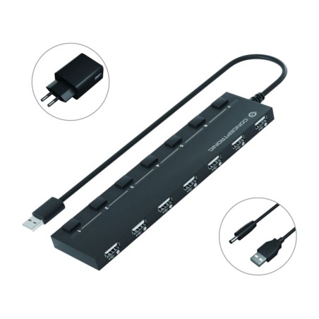 7-port-usb-hub mit schaltern und netzteil hubbies08bp 2.0
